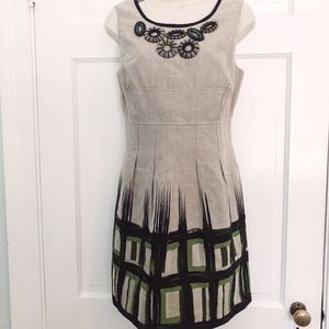 LelaRose Silk blend tan dress with wooden embellishments size 10